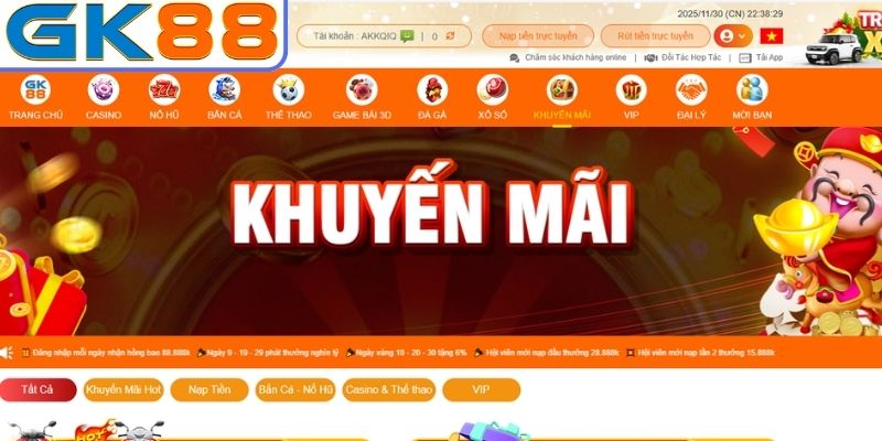 Cập nhật khuyến mãi GK88 cho hội viên mới
