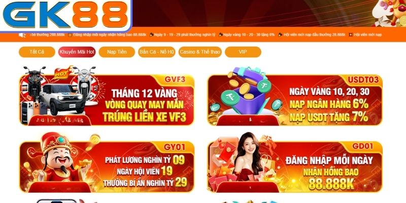 Hướng dẫn nhận khuyến mãi GK88
